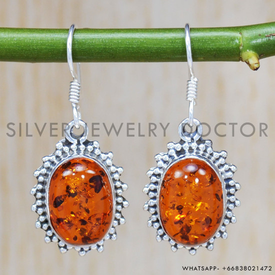Amber 925 Sterling Silver Earrings (SJWE-306) Amber 925 Sterling Silver Earrings (SJWE-306)