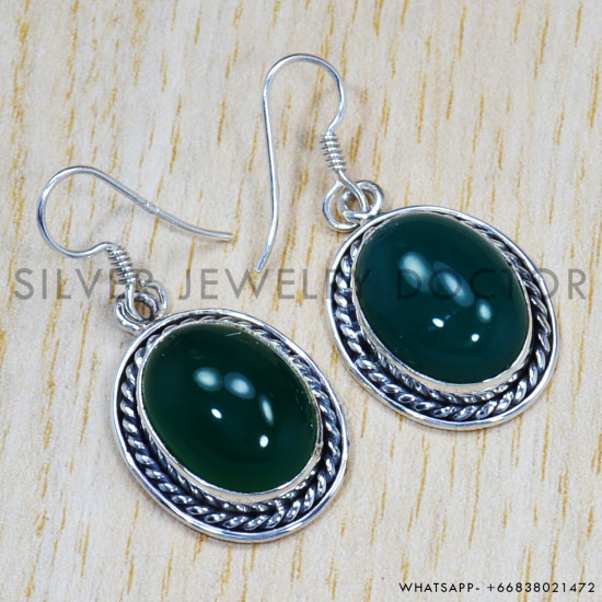 Green Onyx 925 Sterling Silver Earrings (SJWE-311)