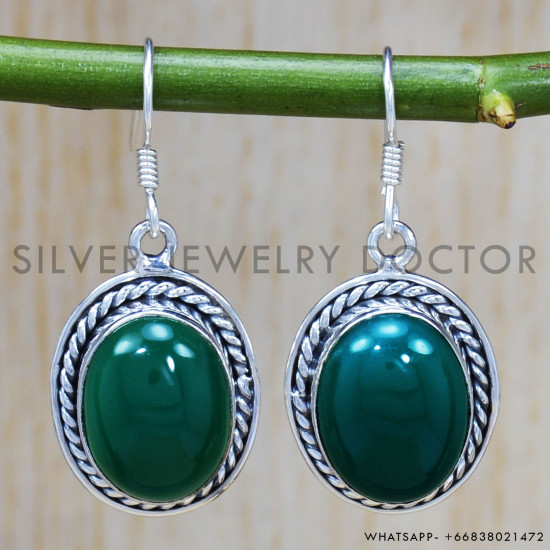 Green Onyx 925 Sterling Silver Earrings (SJWE-311)