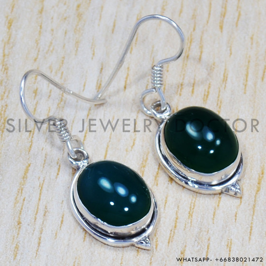 Green Onyx 925 Sterling Silver Earrings (SJWE-321) Green Onyx 925 Sterling Silver Earrings (SJWE-321)