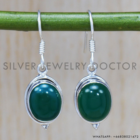 Green Onyx 925 Sterling Silver Earrings (SJWE-321) Green Onyx 925 Sterling Silver Earrings (SJWE-321)