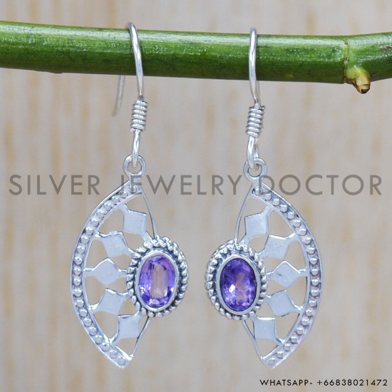 Amethyst 925 Sterling Silver Earrings (SJWE-326) Amethyst 925 Sterling Silver Earrings (SJWE-326)