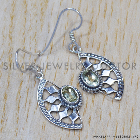 Green Amethyst 925 Sterling Silver Earrings (SJWE-329) Green Amethyst 925 Sterling Silver Earrings (SJWE-329)