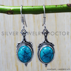 Turquoise 925 Sterling Silver Earrings (SJWE-33)