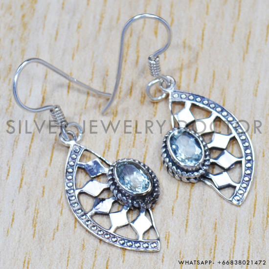 Blue Topaz 925 Sterling Silver Earrings (SJWE-330) Blue Topaz 925 Sterling Silver Earrings (SJWE-330)
