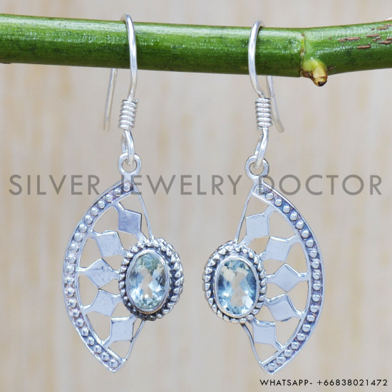Blue Topaz 925 Sterling Silver Earrings (SJWE-330) Blue Topaz 925 Sterling Silver Earrings (SJWE-330)