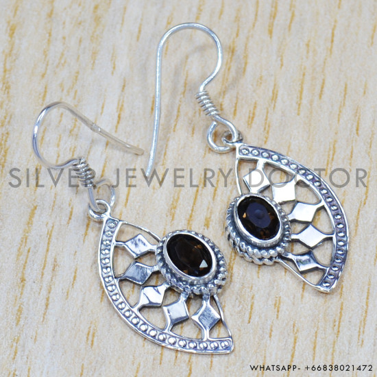 Smoky Quartz 925 Sterling Silver Earrings (SJWE-331) Smoky Quartz 925 Sterling Silver Earrings (SJWE-331)