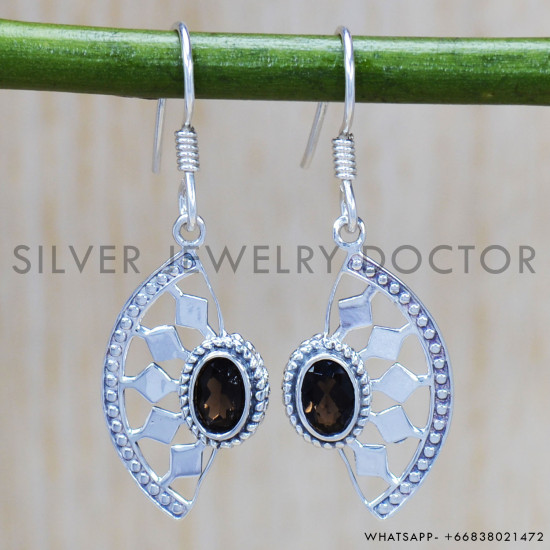 Smoky Quartz 925 Sterling Silver Earrings (SJWE-331) Smoky Quartz 925 Sterling Silver Earrings (SJWE-331)