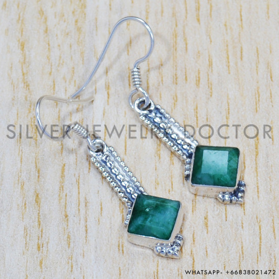 Emerald 925 Sterling Silver Earrings (SJWE-333)