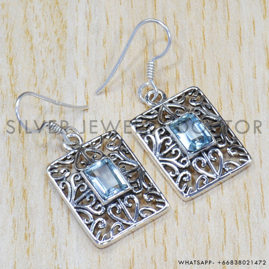 Blue Topaz 925 Sterling Silver Earrings (SJWE-339) Blue Topaz 925 Sterling Silver Earrings (SJWE-339)