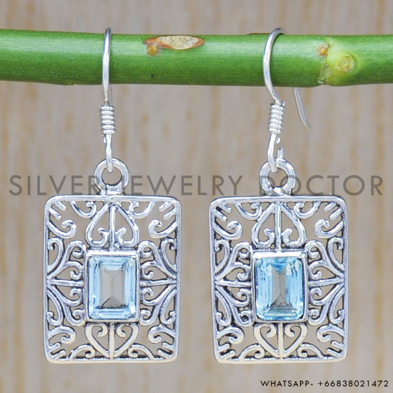 Blue Topaz 925 Sterling Silver Earrings (SJWE-339) Blue Topaz 925 Sterling Silver Earrings (SJWE-339)