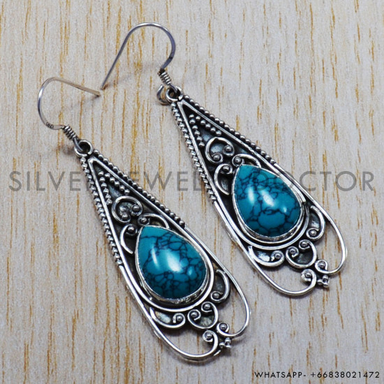 Turquoise 925 Sterling Silver Earrings (SJWE-34) Turquoise 925 Sterling Silver Earrings (SJWE-34)