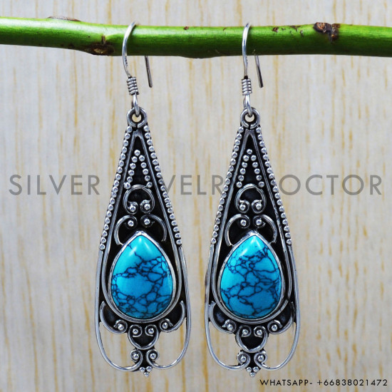Turquoise 925 Sterling Silver Earrings (SJWE-34) Turquoise 925 Sterling Silver Earrings (SJWE-34)