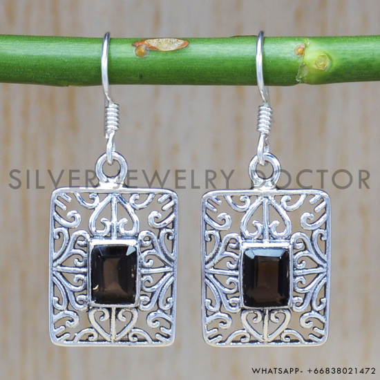 Smoky Quartz 925 Sterling Silver Earrings (SJWE-340) Smoky Quartz 925 Sterling Silver Earrings (SJWE-340)