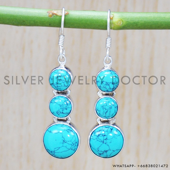 Turquoise 925 Sterling Silver Earrings (SJWE-347) Turquoise 925 Sterling Silver Earrings (SJWE-347)