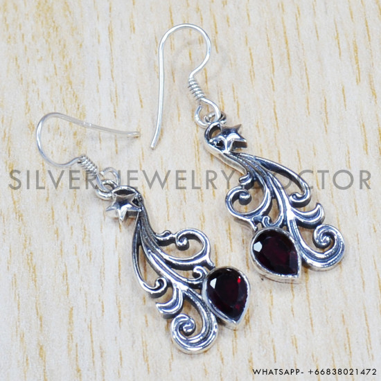 Garnet 925 Sterling Silver Earrings (SJWE-351) Garnet 925 Sterling Silver Earrings (SJWE-351)