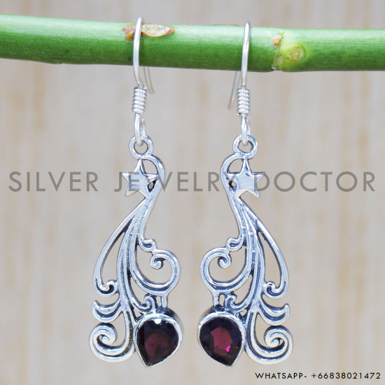 Garnet 925 Sterling Silver Earrings (SJWE-351) Garnet 925 Sterling Silver Earrings (SJWE-351)