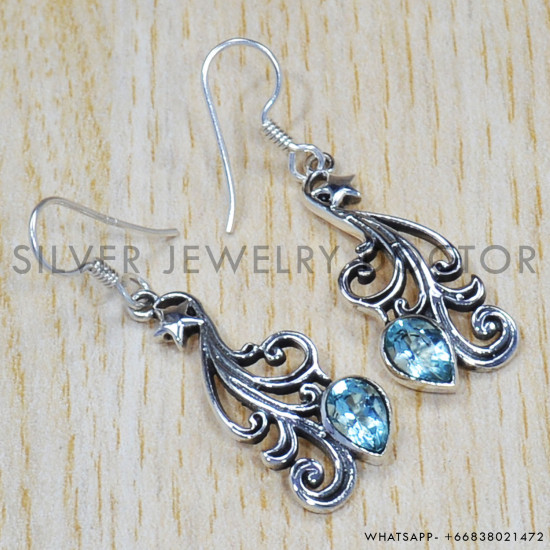 Blue Topaz 925 Sterling Silver Earrings (SJWE-356) Blue Topaz 925 Sterling Silver Earrings (SJWE-356)