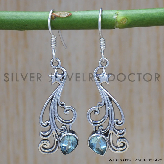 Blue Topaz 925 Sterling Silver Earrings (SJWE-356) Blue Topaz 925 Sterling Silver Earrings (SJWE-356)