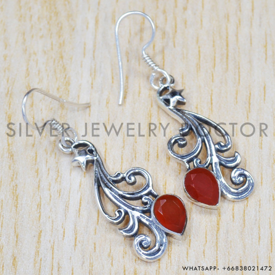 Carnelian 925 Sterling Silver Earrings (SJWE-358)