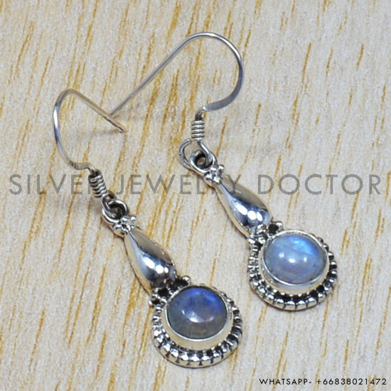 Rainbow Moonstone 925 Sterling Silver Earrings (SJWE-36) Rainbow Moonstone 925 Sterling Silver Earrings (SJWE-36)