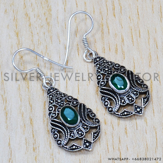 Green Onyx 925 Sterling Silver Earrings (SJWE-361) Green Onyx 925 Sterling Silver Earrings (SJWE-361)