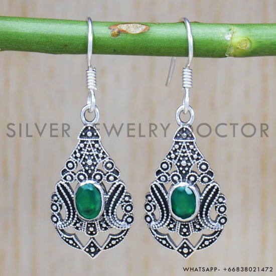 Green Onyx 925 Sterling Silver Earrings (SJWE-361) Green Onyx 925 Sterling Silver Earrings (SJWE-361)