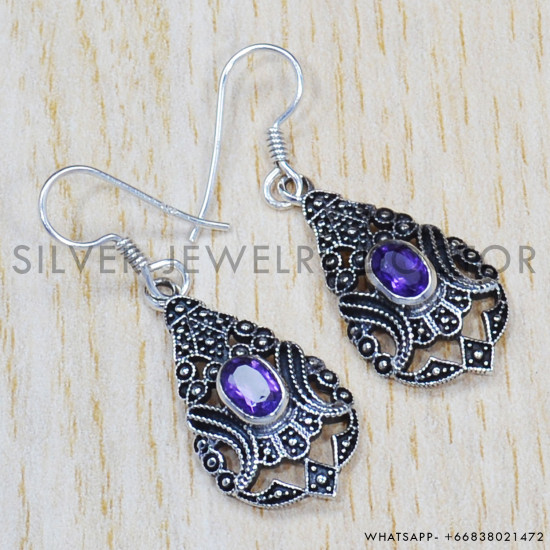 Amethyst 925 Sterling Silver Earrings (SJWE-362) Amethyst 925 Sterling Silver Earrings (SJWE-362)
