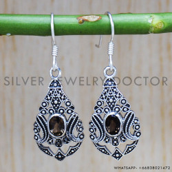 Smoky Quartz 925 Sterling Silver Earrings (SJWE-363)