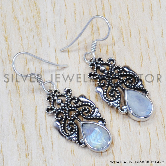Rainbow Moonstone 925 Sterling Silver Earrings (SJWE-365) Rainbow Moonstone 925 Sterling Silver Earrings (SJWE-365)