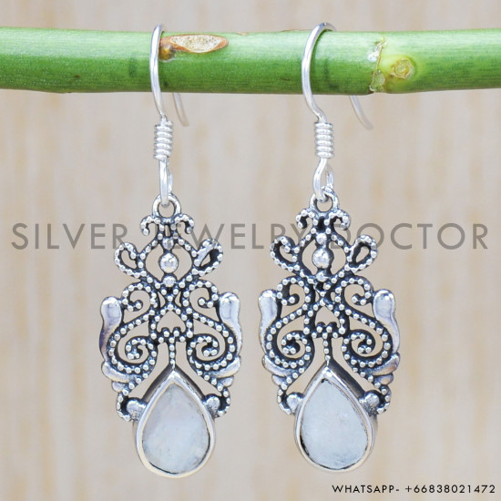 Rainbow Moonstone 925 Sterling Silver Earrings (SJWE-365) Rainbow Moonstone 925 Sterling Silver Earrings (SJWE-365)