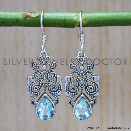 Blue Topaz 925 Sterling Silver Earrings (SJWE-367) Blue Topaz 925 Sterling Silver Earrings (SJWE-367)
