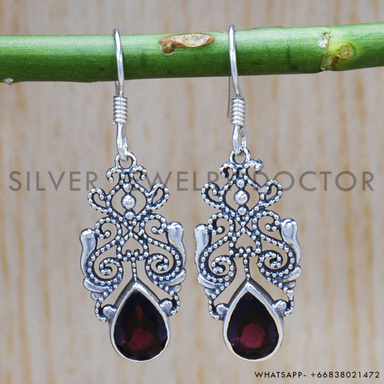 Garnet 925 Sterling Silver Earrings (SJWE-368) Garnet 925 Sterling Silver Earrings (SJWE-368)