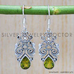 Peridot 925 Sterling Silver Earrings (SJWE-369)