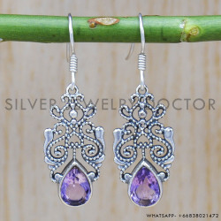 Amethyst 925 Sterling Silver Earrings (SJWE-371)