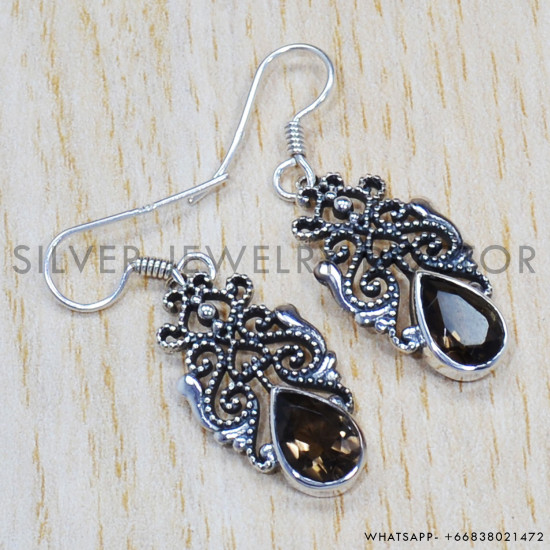 Smoky Quartz 925 Sterling Silver Earrings (SJWE-373) Smoky Quartz 925 Sterling Silver Earrings (SJWE-373)