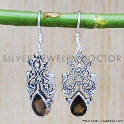 Smoky Quartz 925 Sterling Silver Earrings (SJWE-373)