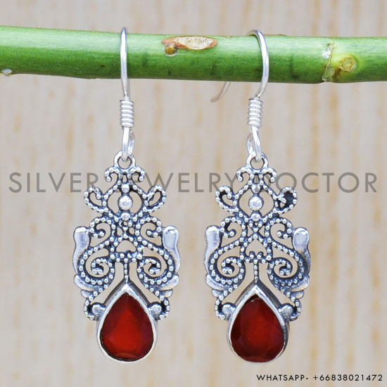 Carnelian 925 Sterling Silver Earrings (SJWE-374)