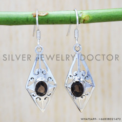 Smoky Quartz 925 Sterling Silver Earrings (SJWE-381)
