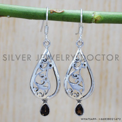 Smoky Quartz 925 Sterling Silver Earrings (SJWE-383)