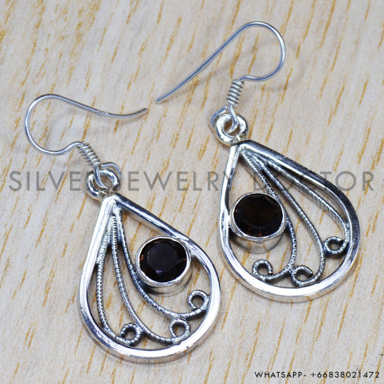 Smoky Quartz 925 Sterling Silver Earrings (SJWE-384) Smoky Quartz 925 Sterling Silver Earrings (SJWE-384)