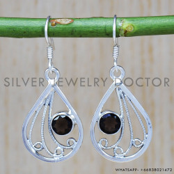 Smoky Quartz 925 Sterling Silver Earrings (SJWE-384)
