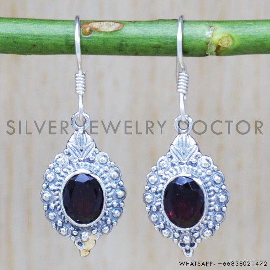 Garnet Gemstone Jewelry 925 Sterling Silver Causal Wear Earrings SJWE-387