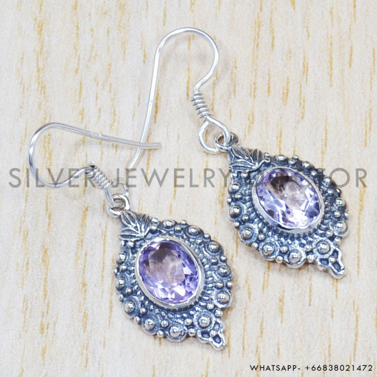 Amethyst 925 Sterling Silver Earrings (SJWE-389)