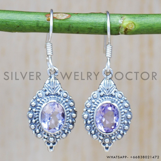Amethyst 925 Sterling Silver Earrings (SJWE-389)