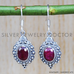 Ruby 925 Sterling Silver Earrings (SJWE-391)