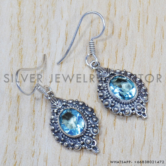 Blue Topaz 925 Sterling Silver Earrings (SJWE-392) Blue Topaz 925 Sterling Silver Earrings (SJWE-392)