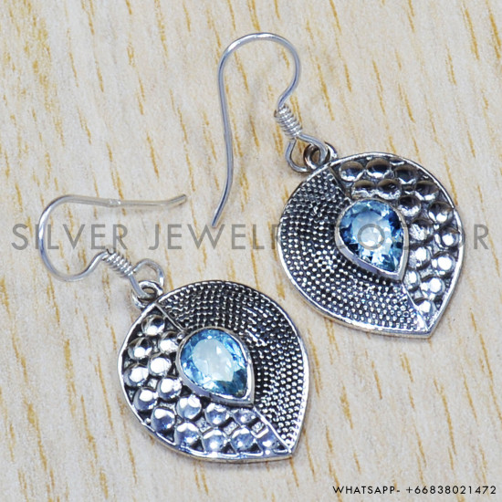 Blue Topaz 925 Sterling Silver Earrings (SJWE-397) Blue Topaz 925 Sterling Silver Earrings (SJWE-397)