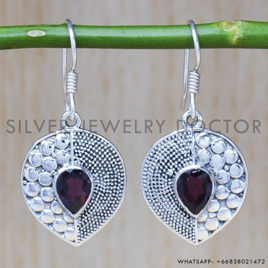 Garnet 925 Sterling Silver Earrings (SJWE-402)