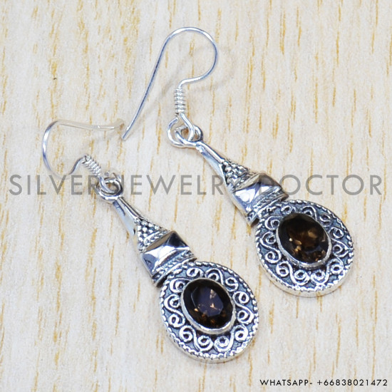 Smoky Quartz 925 Sterling Silver Earrings (SJWE-408) Smoky Quartz 925 Sterling Silver Earrings (SJWE-408)
